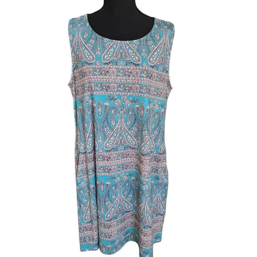 Simple Fun Amazon Womens Loose V-Neck Turquoise Paisley Sundress XL